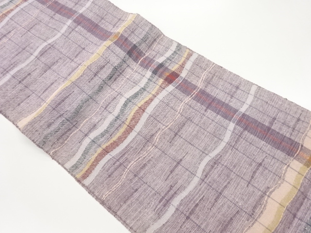 手織り紬抽象波模様織出し名古屋帯